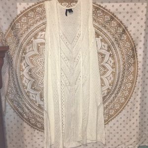 boho white long sleeveless cardigan